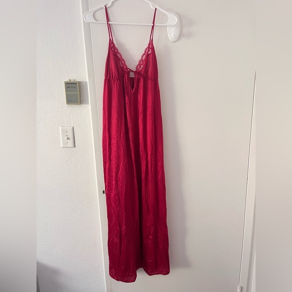 Vintage Red Lace Slip Dress Nightgown Tom Bezduda 100% Nylon Size Small